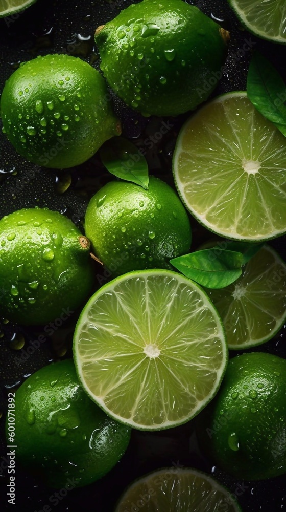 Limes background. Fresh green lime pile. AI generated
Limes background. Fresh green lime pile. AI generated