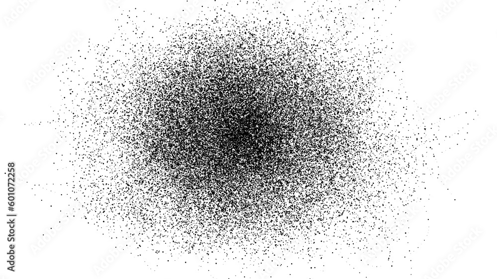Black dots sphere. Explosion on white background. Circular shape overlay. Powder confetti effect. Spray paint. - obrazy, fototapety, plakaty 