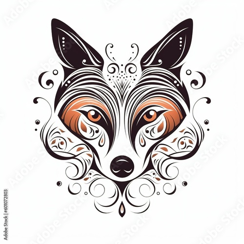 A fox tattoo on white background  minimalist  symmetry  sticker  vector design With Generative AI technology