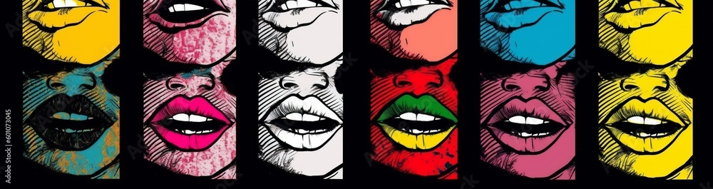 woman female lipstick lips halftone illustration abstract poster kiss art mouth. Generative AI.