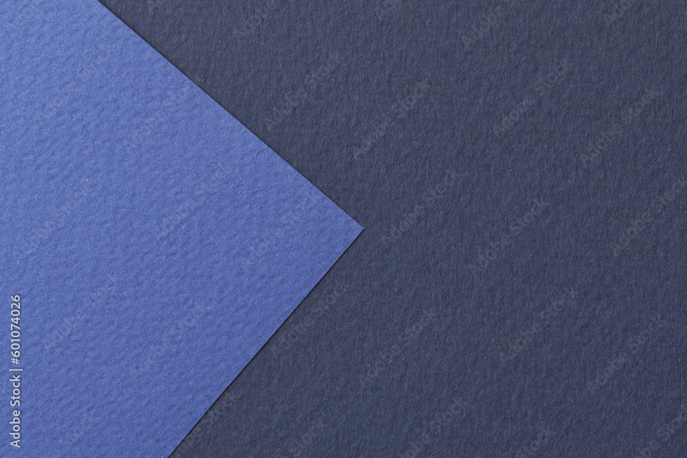 Rough kraft paper background, paper texture different shades of blue. Mockup with copy space for text.