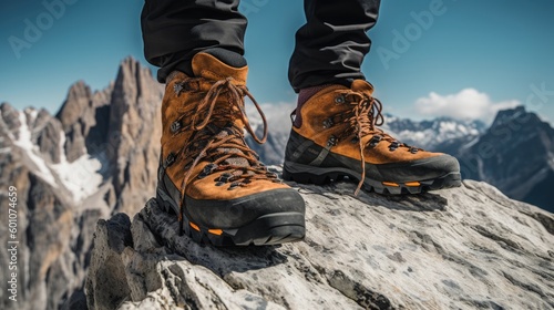 close up of Hiking shoes for men on a cliff