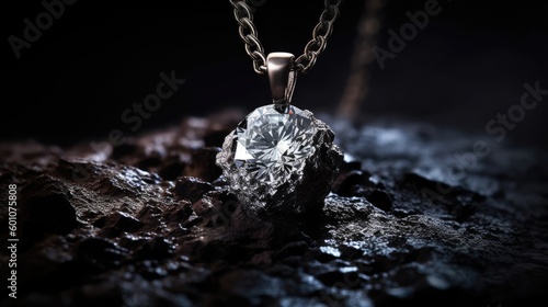 Diamond necklace on a rock table
