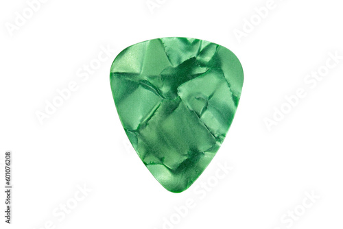 Green guitar pick on transparent background