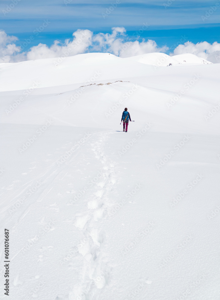 Monte Amaro (Italy) - The snow mountain summit in the Majella mount range, Abruzzo region, with alpinistic way named Rava del Ferro. 