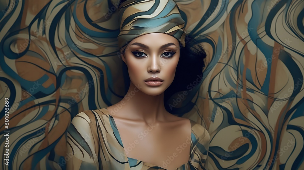 Illustration of a woman and abstract art, AI Generated Illustration of a woman and abstract art, AI Generated