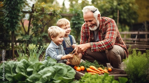 Wallpaper Mural Father and sons gardening in vegetable garden Torontodigital.ca