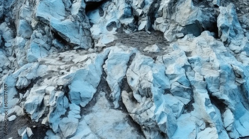Blue white grunge background. Light blue stone background. Toned mountain texture close-up. Generative AI.