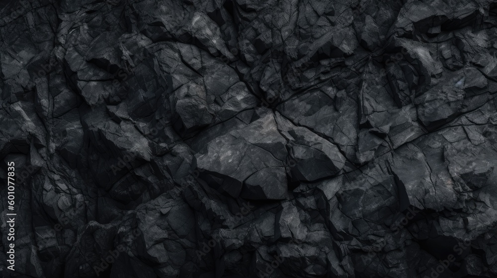 Black rock texture. Dark stone background with copy space for design. Generative AI. Black rock texture. Dark stone background with copy space for design. Generative AI.