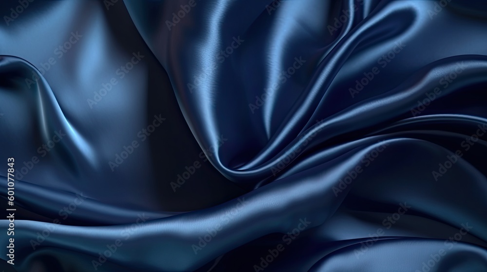 Deep blue silk satin fabric. Elegant abstract background. Liquid wave