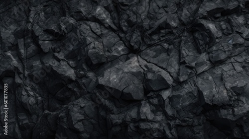 Black rock texture. Dark stone background with copy space for design. Generative AI.