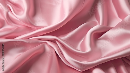 Pink silk satin background. Soft wavy folds on the fabric. Wedding, anniversary, valentine, love, tender, holiday, celebration, card. Generative AI.
