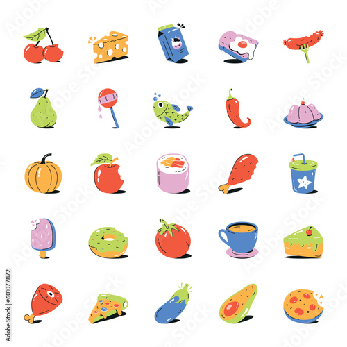 Pack of Food Items Flat Icons 

