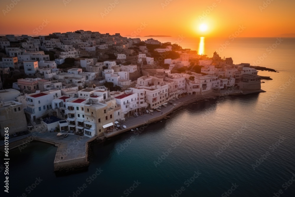 sunset in the town situated on a shore