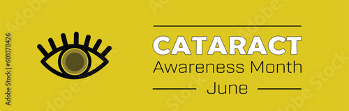 Cataract Awareness Month design background with an eye logo on a yellow background. Vector illustration 