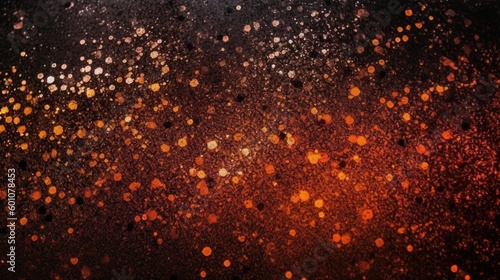 Black dark orange red brown shiny glitter abstract background with space. Twinkling glow stars effect. Fantastic, fantasy. Generative AI.