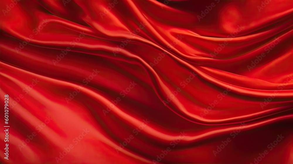 Red silk satin background. Shiny fabric with wavy soft pleats. Beautiful fabric background with empty space for your product and design. Generative AI. Red silk satin background. Shiny fabric with wavy soft pleats. Beautiful fabric background with empty space for your product and design. Generative AI.
