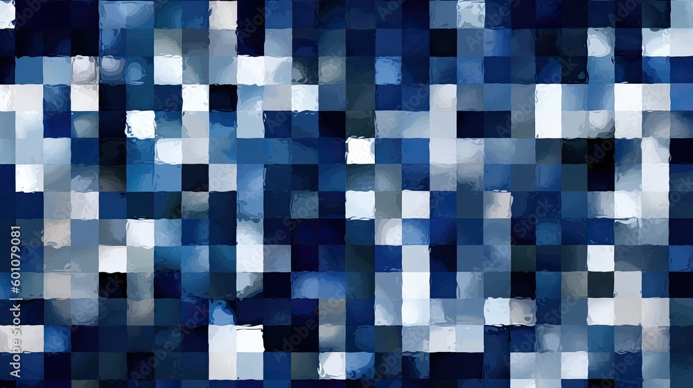 Dark blue white pattern. Chaotic. Geometric shape background for design. Squares, rectangles or block. Seamless. Abstract. Mosaic, collage. Generative AI. Dark blue white pattern. Chaotic. Geometric shape background for design. Squares, rectangles or block. Seamless. Abstract. Mosaic, collage. Generative AI.