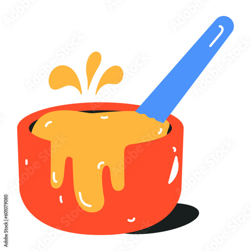 Melting fondue cheese pan, flat icon 