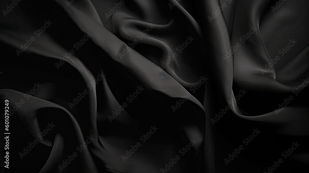 Fototapeta premium Black abstract background. Black fabric texture background. Wide banner. Generative AI.