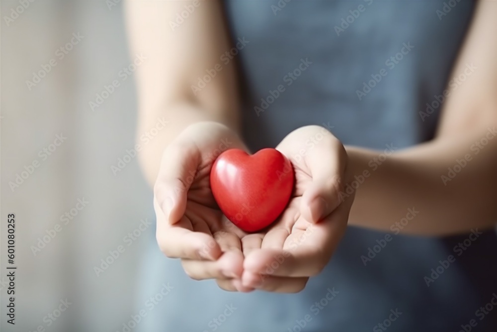 health woman valentine cardiogram red hand hold love care closeup donor. Generative AI. health woman valentine cardiogram red hand hold love care closeup donor. Generative AI.