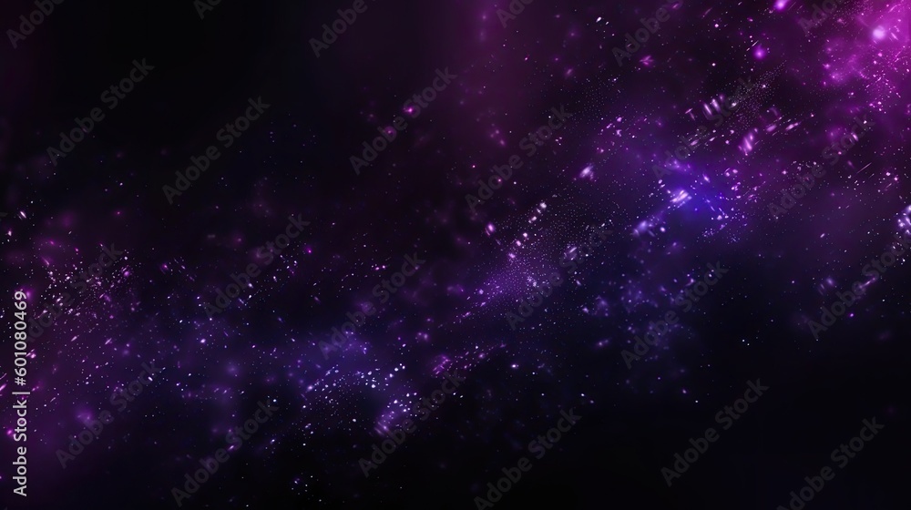 Black dark deep purple abstract shiny background for design. Color gradient. Glitter, sparkle, shimmer.Like outer space, the universe, the night sky with stars. Generative AI.