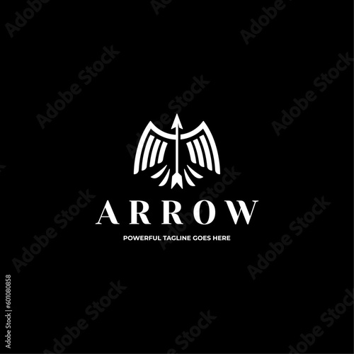 Vector arrow for archer with bird wings logo template on monogram style
