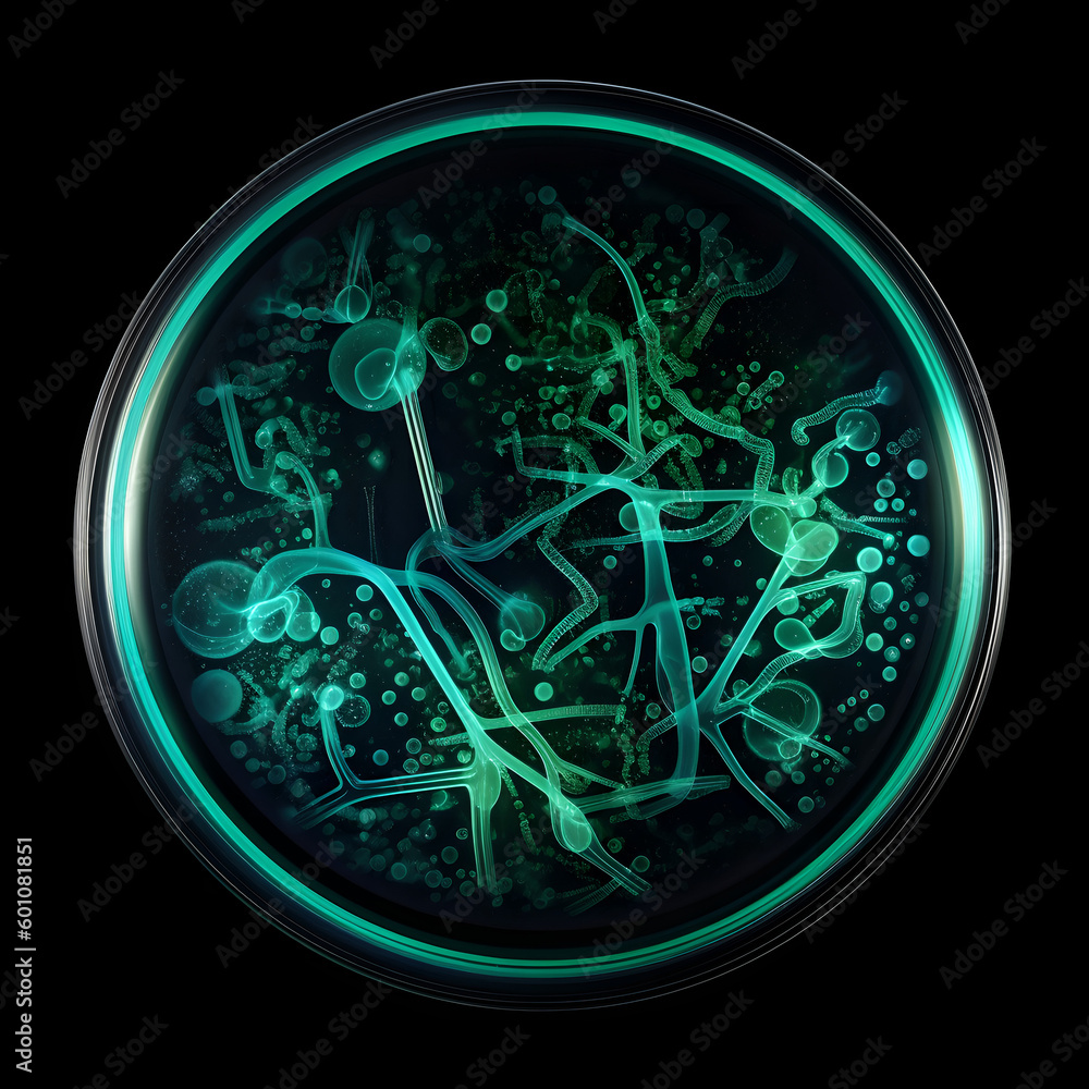 Macro close up shot of bacteria and virus cells.. Generative AI.