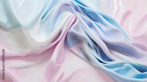 White background with pastel colors on blue background, shimmering metallic style, ren hang, unicorncore, gossamer fabrics, generation ai photo