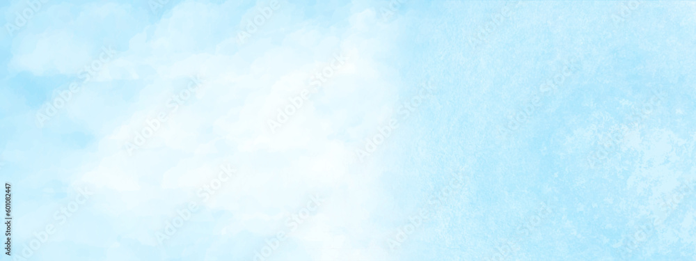 sunny sky blue light watercolor background. Aquarelle painting brush effect card paper textured canvas cloudy smoke space for text, entertaining card, template. aquamarine color graphics illustration 