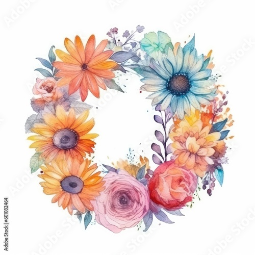 Watercolor of a circle of flowers © dhony