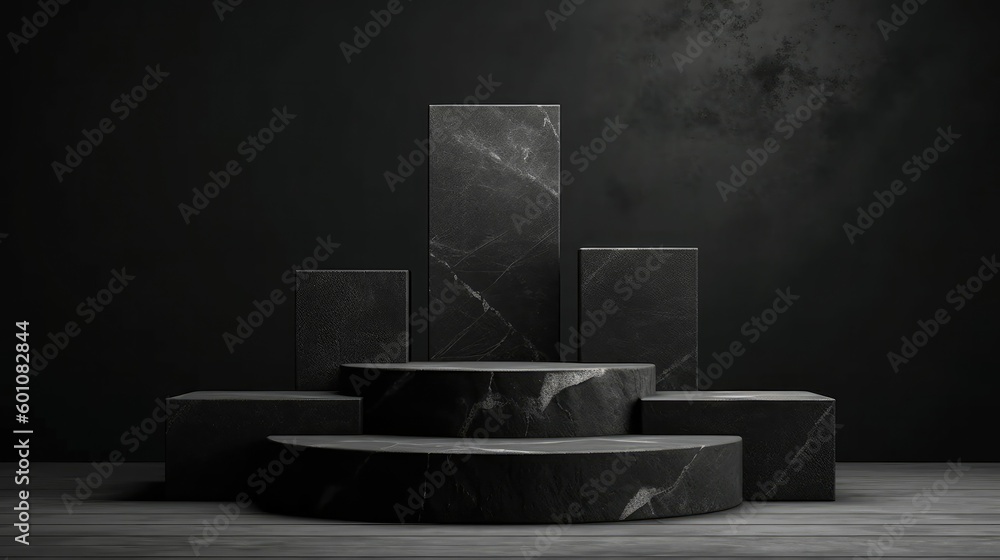 Dark stone podium for displaying products - 3D illustration Dark stone podium for displaying products - 3D illustration