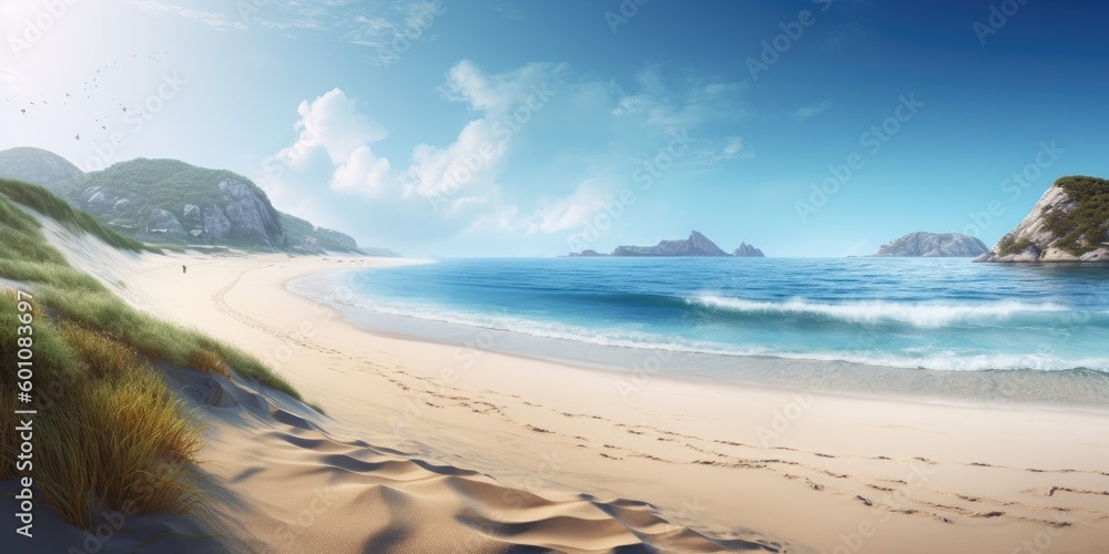Sea and sandy beach illustration. Generative AI