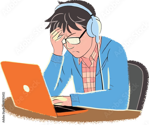 office worker using laptop feel so tired
