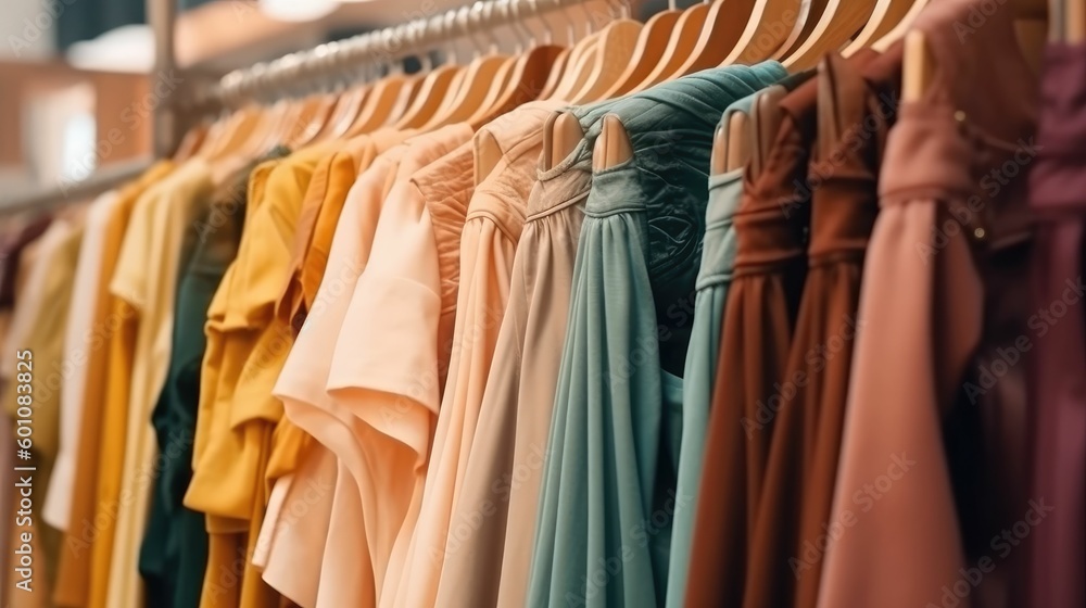 Row of female clothes hanging on rack Row of female clothes hanging on rack