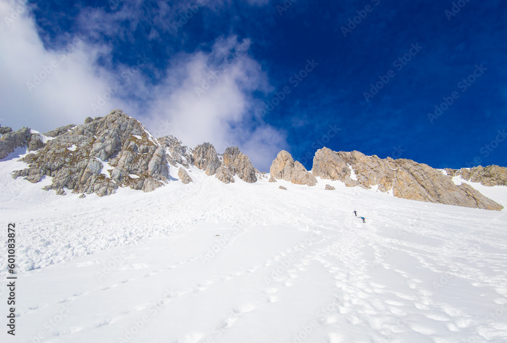 Terminillo (Italy) - The alpinistic way to summit of Terminillo with snow. 2217 meters, Terminillo Mount is named the Mountain of Rome, located in Apennine range in province of Rieti Terminillo (Italy) - The alpinistic way to summit of Terminillo with snow. 2217 meters, Terminillo Mount is named the Mountain of Rome, located in Apennine range in province of Rieti