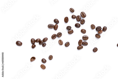 Roasted coffee beans pile from top on white background, Coffee beans. Isolated on a white background. © Anucha