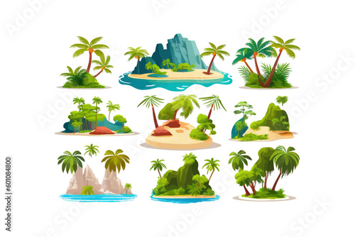Tropical island at sea ocean set. Vector illustration desing.