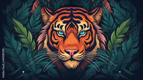 Abstract tiger in jungle vector background