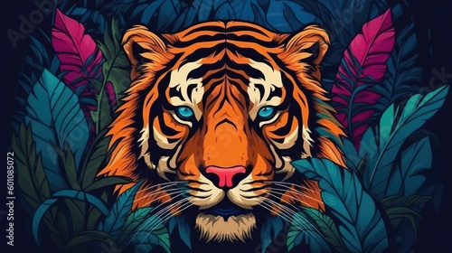 Vector background with abstract tiger in jungle