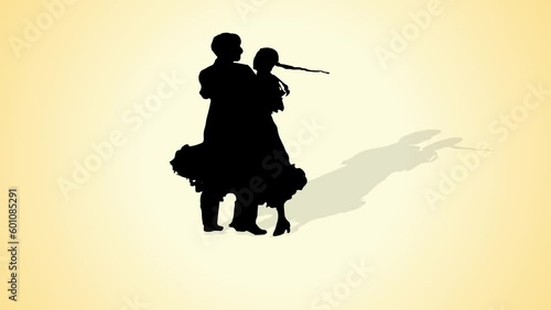 Silhouette of couple dancing animated 2d background, love