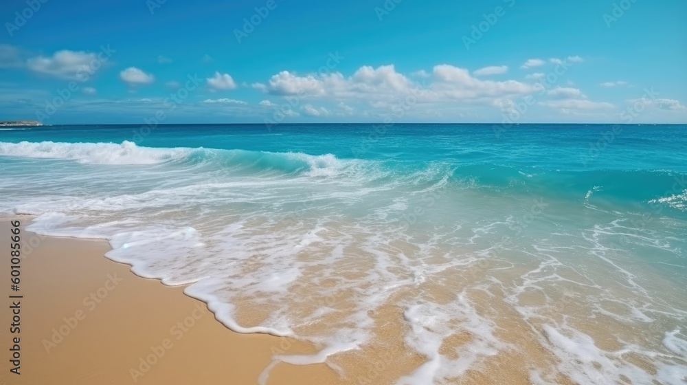 Tropical beach with blue ocean waves