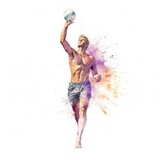 watercolor of a beach volleyball player serving the ball