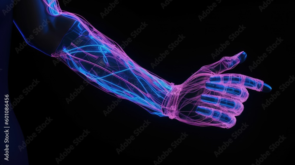Neon wires art of female arm in blue and pink Neon wires art of female arm in blue and pink