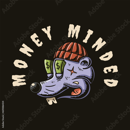 illustration of a mouse wearing a hat with eyes spitting out money