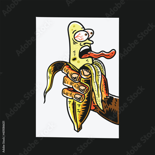 illustration of a monkey's hand holding a hysterical banana