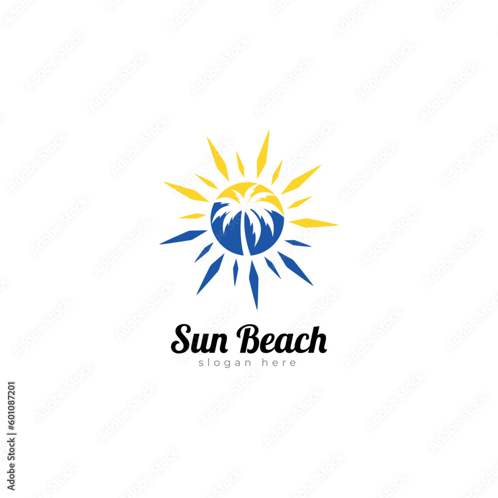 Fototapeta premium sunset sunrise with sea water sea beach vector logo icon.