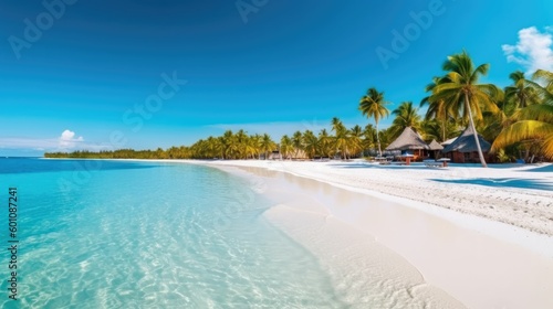 Beautiful tropical beach with white sand and coco palms