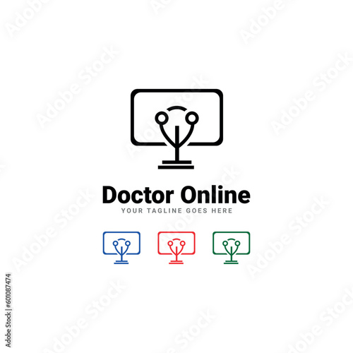 Doctor online virtual services logo design vector. Consultation to doctors via digital remote illustration symbol.