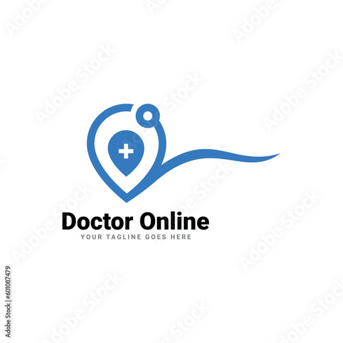 Doctor online virtual services logo design vector. Consultation to doctors via digital remote illustration symbol.
